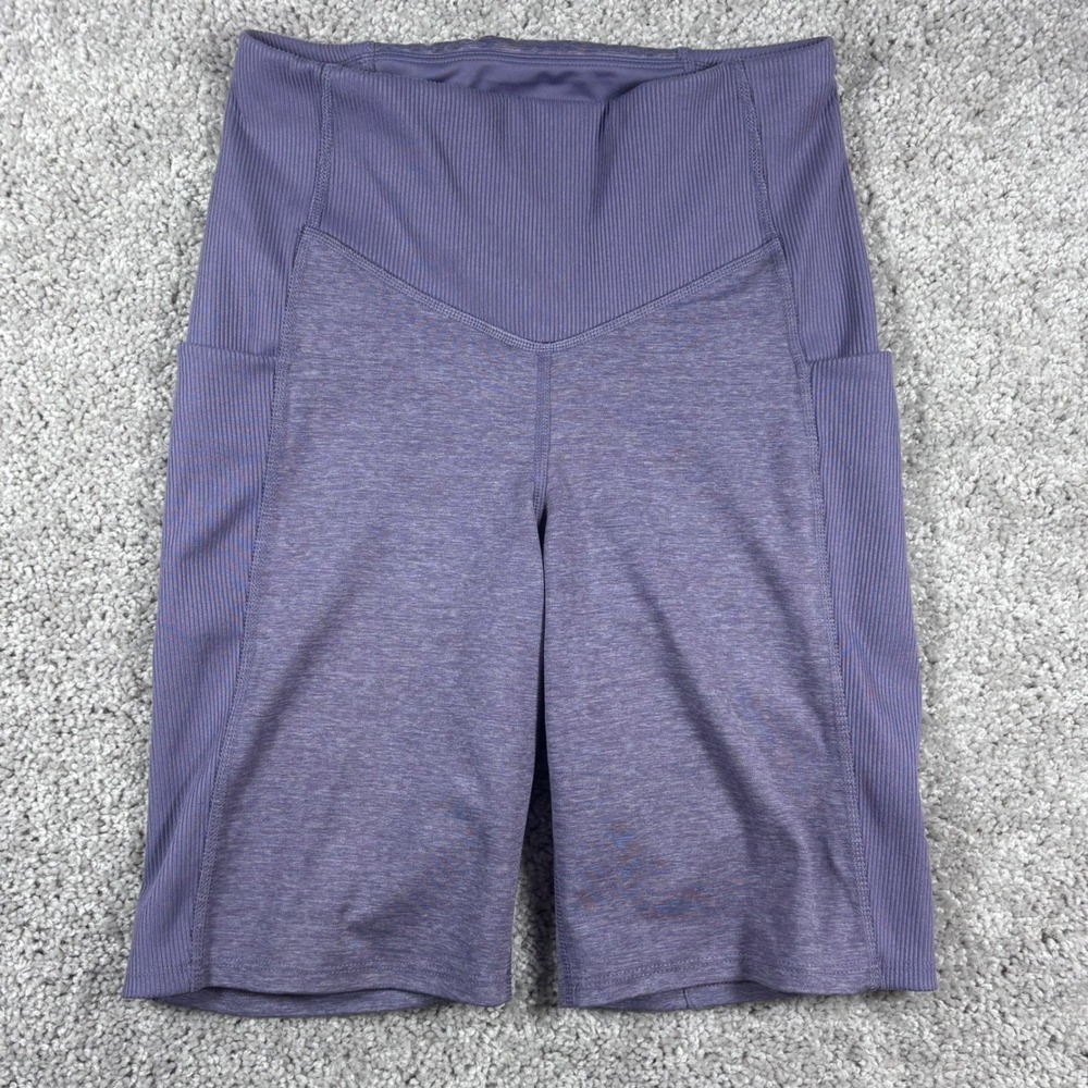 The North Face Womens Medium Bike Shorts High Rise Athletic Purple Rib Pocket